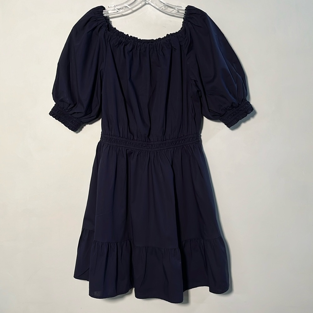 GAP Peasant Boho Party 100% Cotton Ruffle Tier Smock Waist/Puff SLV Navy Mini XS - Picture 3 of 16